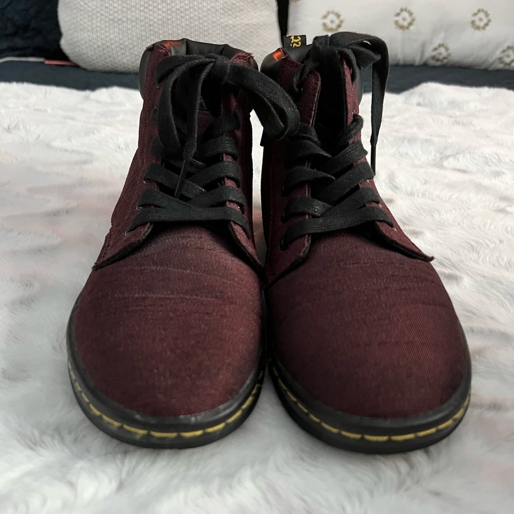 Doc Dr. Martens Boots Womens 7  Red Maelly Canvas Casual Mid Ankle Shoes